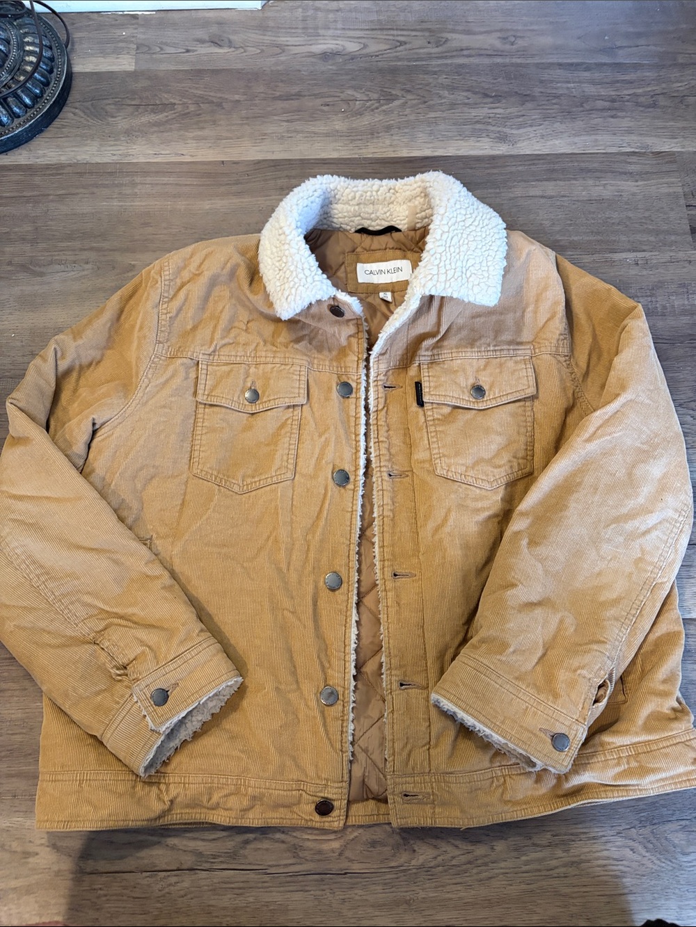 Calvin Klein Men’s Tan Corduroy Sherpa-Lined Jacket